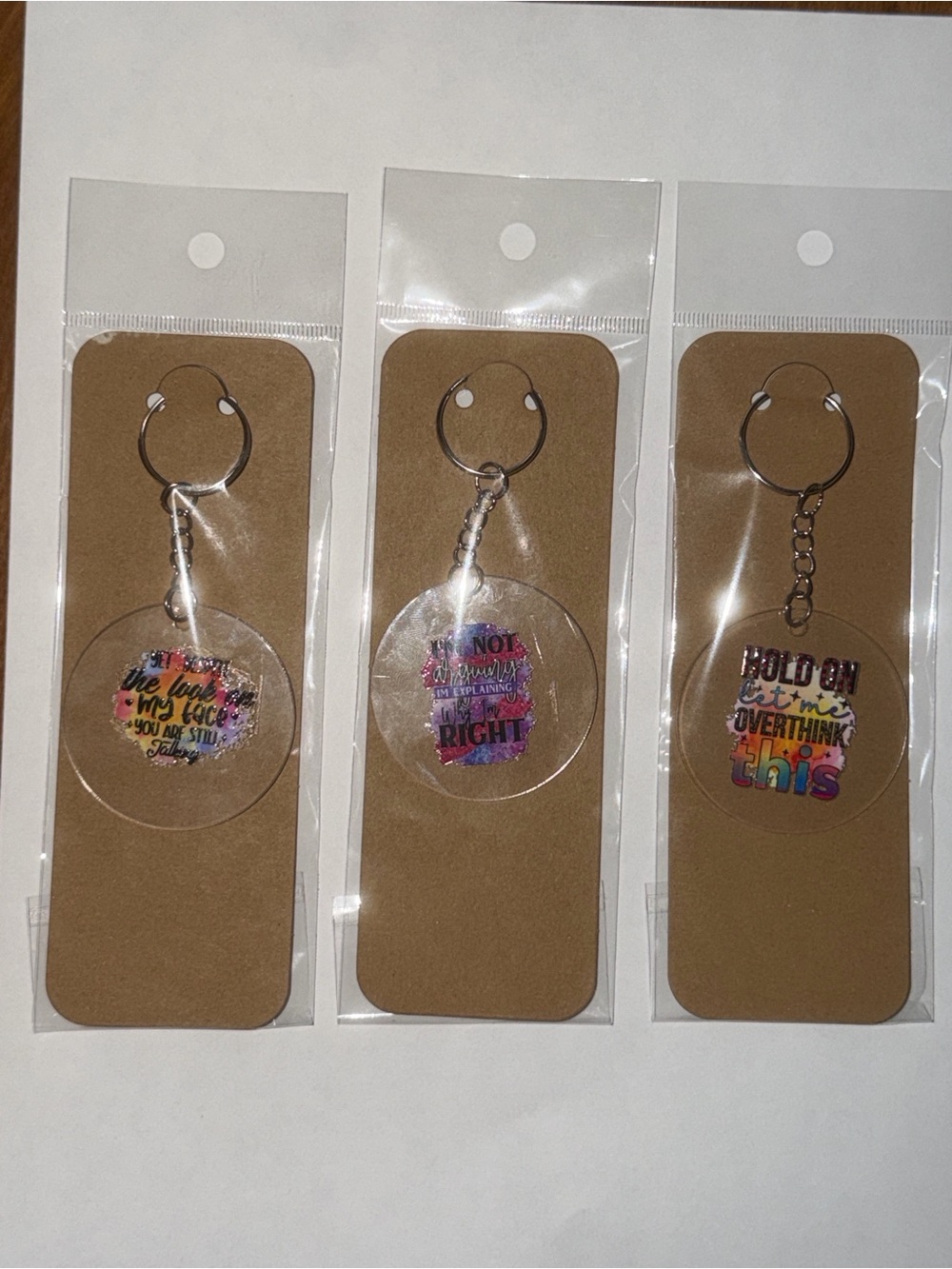 Acrylic Round Keychain with Colorful Quote Design - Multicolor - Picture 2 of 6